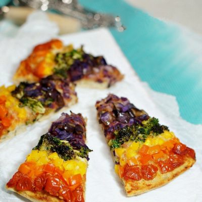 Rainbow Pizza with Kale Parmesan Crust