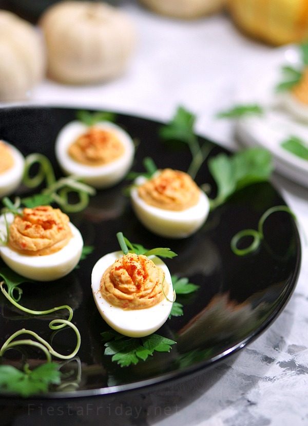 Pumpkin Deviled Eggs - Fantabulosity