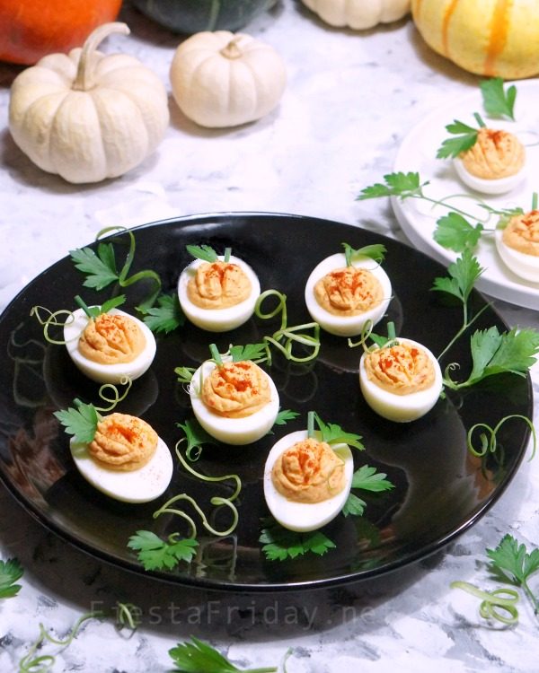 Thanksgiving Pumpkin Deviled Eggs - Aberdeen's Kitchen