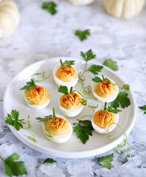 Thanksgiving Pumpkin Deviled Eggs - Aberdeen's Kitchen