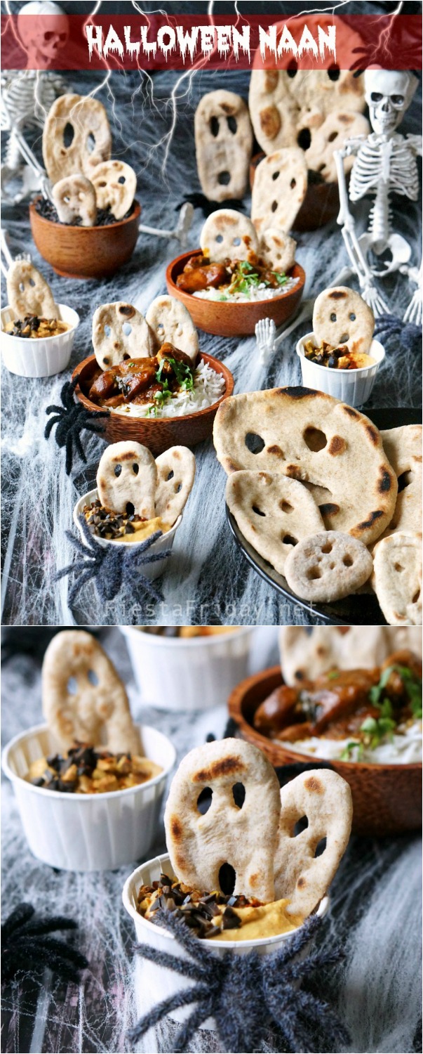 Halloween Naan | The fluffy and bubbly, crisp and chewy Indian Naan is made even more enticing and fun to eat by giving it a Halloween twist. Your kids will love this idea! #halloween #naan #healthyfood #wholewheat #Indian