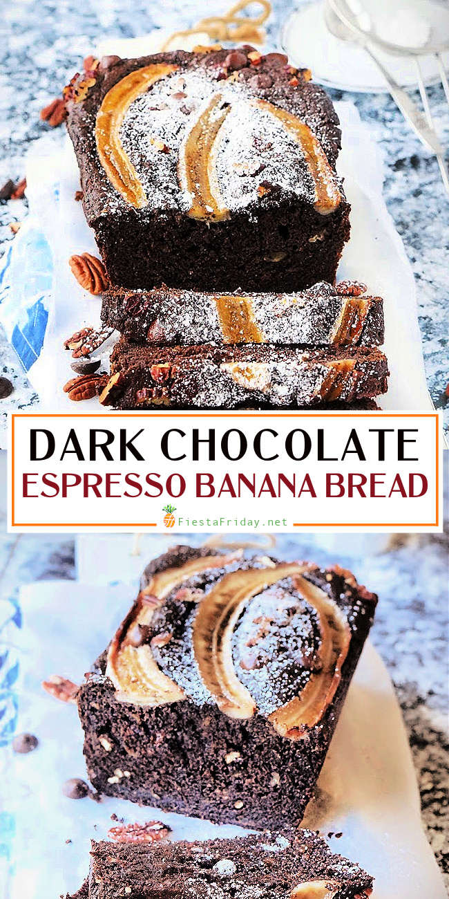 Dark Chocolate Banana Espresso Bread is your breakfast and morning coffee combined in a single bite. Yes, it appears you can have your coffee and eat it, too! #espresso #chocolate #darkchocolate #banana #bread #bananabread #banananutbread #pecan #breakfast #coffee