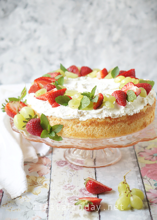 Tres Leches Cake with Strawberries and Grapes