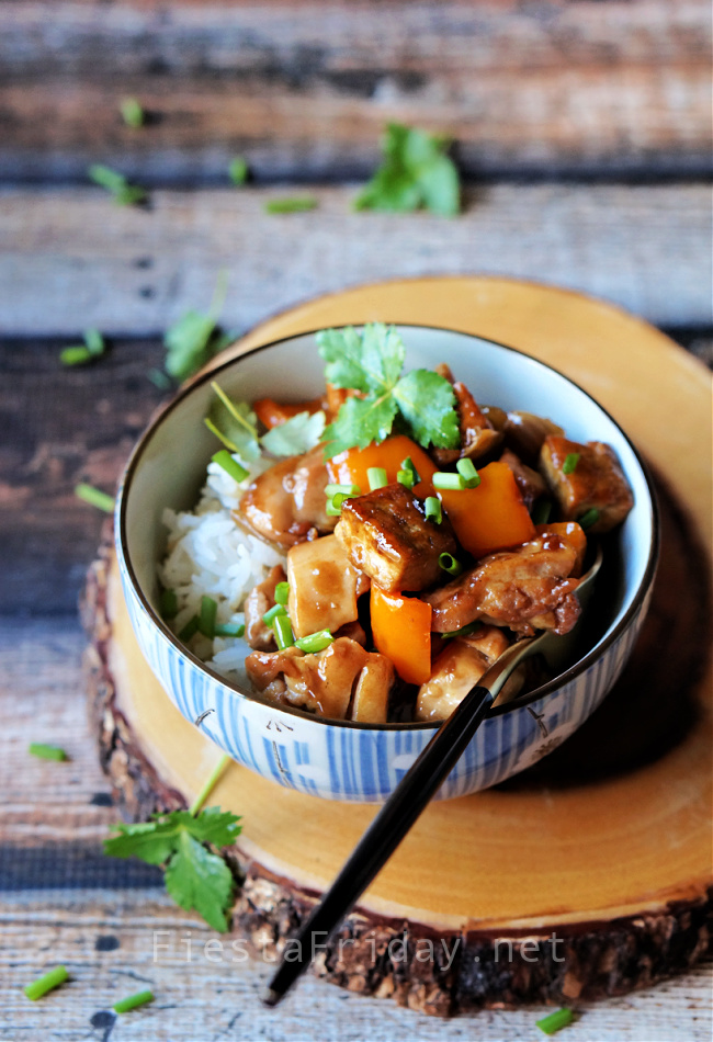 Teriyaki Chicken and Tofu | FiestaFriday.net