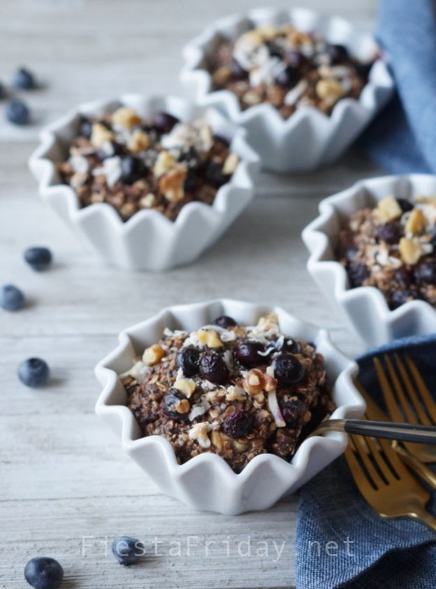 Blueberry Coconut Baked Oatmeal | FiestaFriday.net