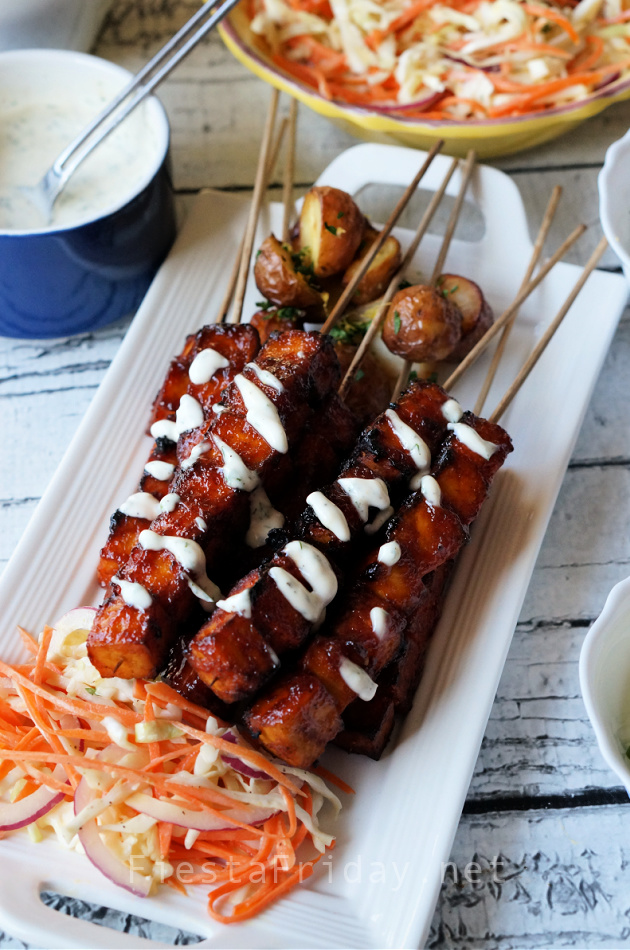 Barbecued Tofu Skewers | FiestaFriday.net
