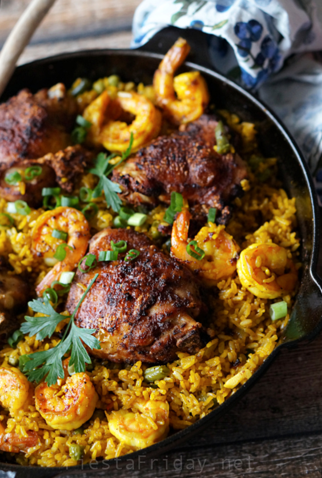 Chicken and Shrimp Paella | FiestaFriday.net