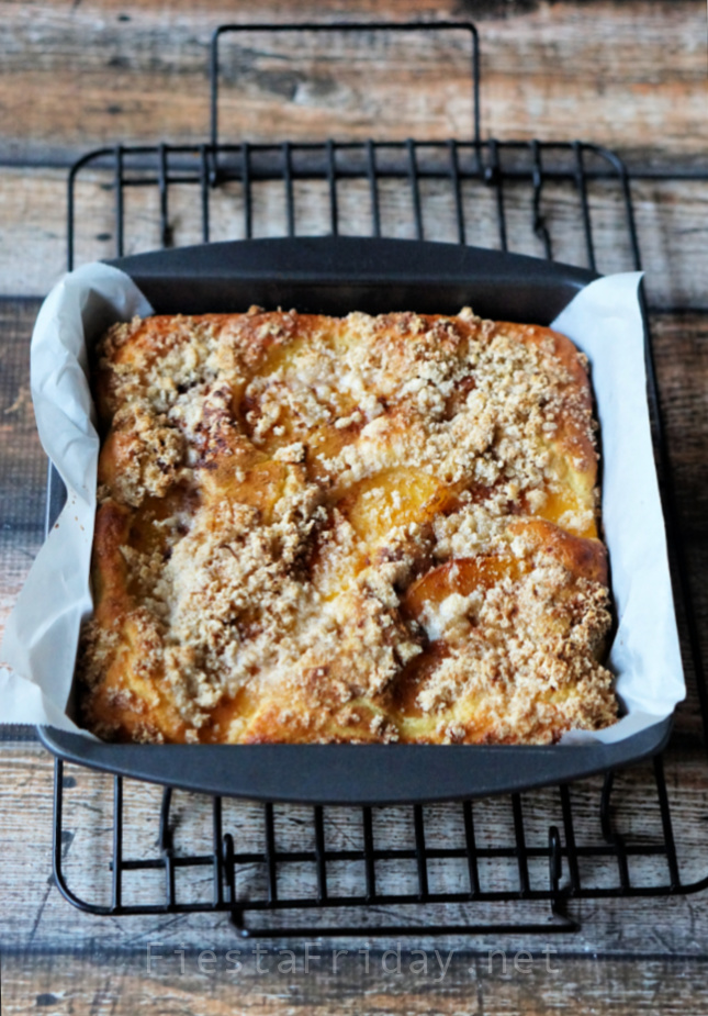 Gluten-Free Low-Carb Peach Buckle | FiestaFriday.net