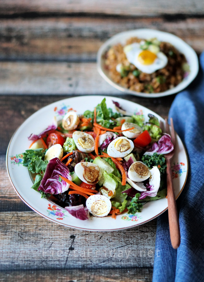 Salad with Quail Eggs | FiestaFriday.net