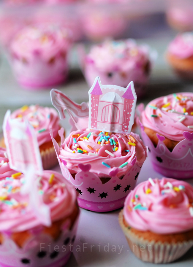 Princess Strawberry Cupcakes | FiestaFriday.net